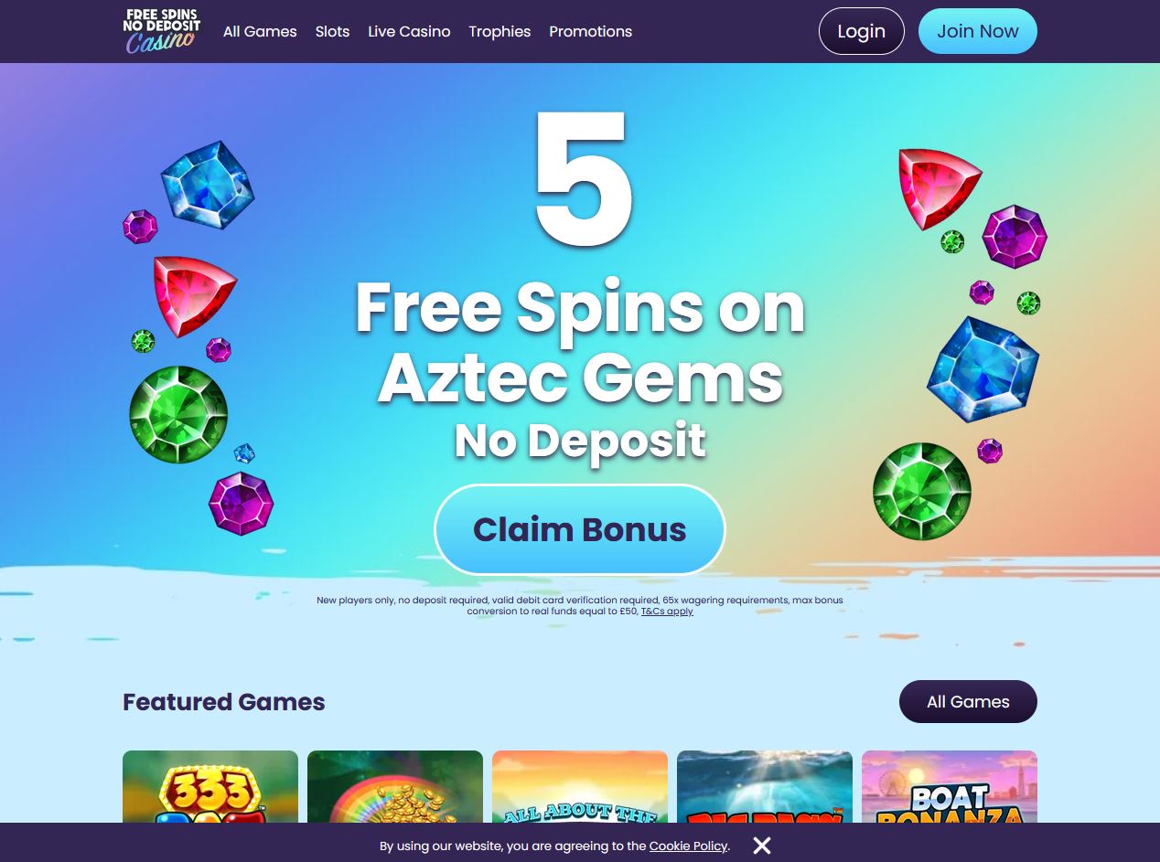 Free Spins No Deposit Casino Website Screenshot